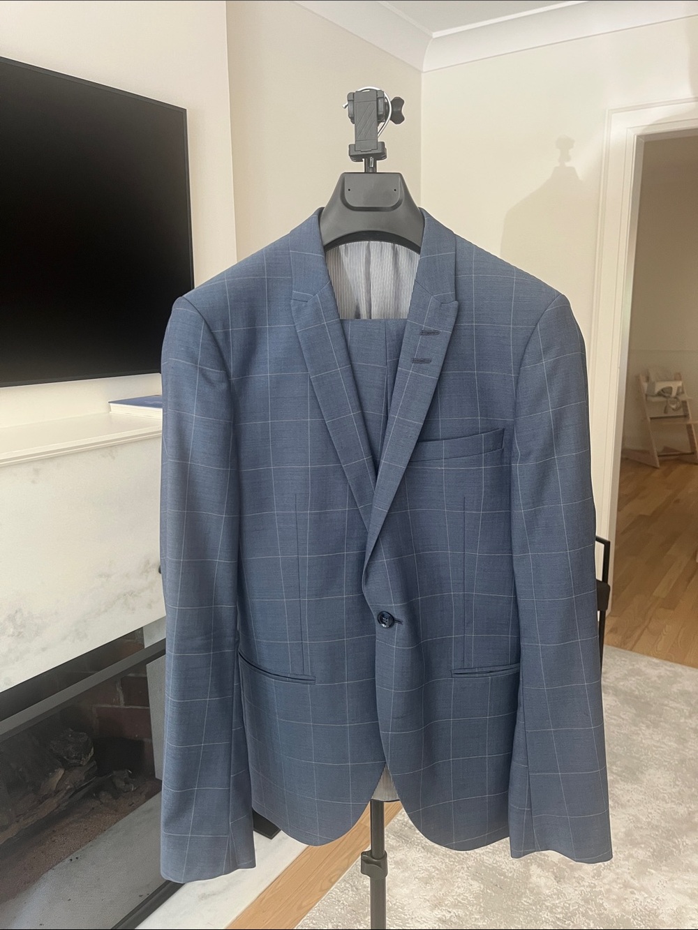 Men's Blue Windowpane Suit - Tiger of Sweden - Size 38 US (48 EU)